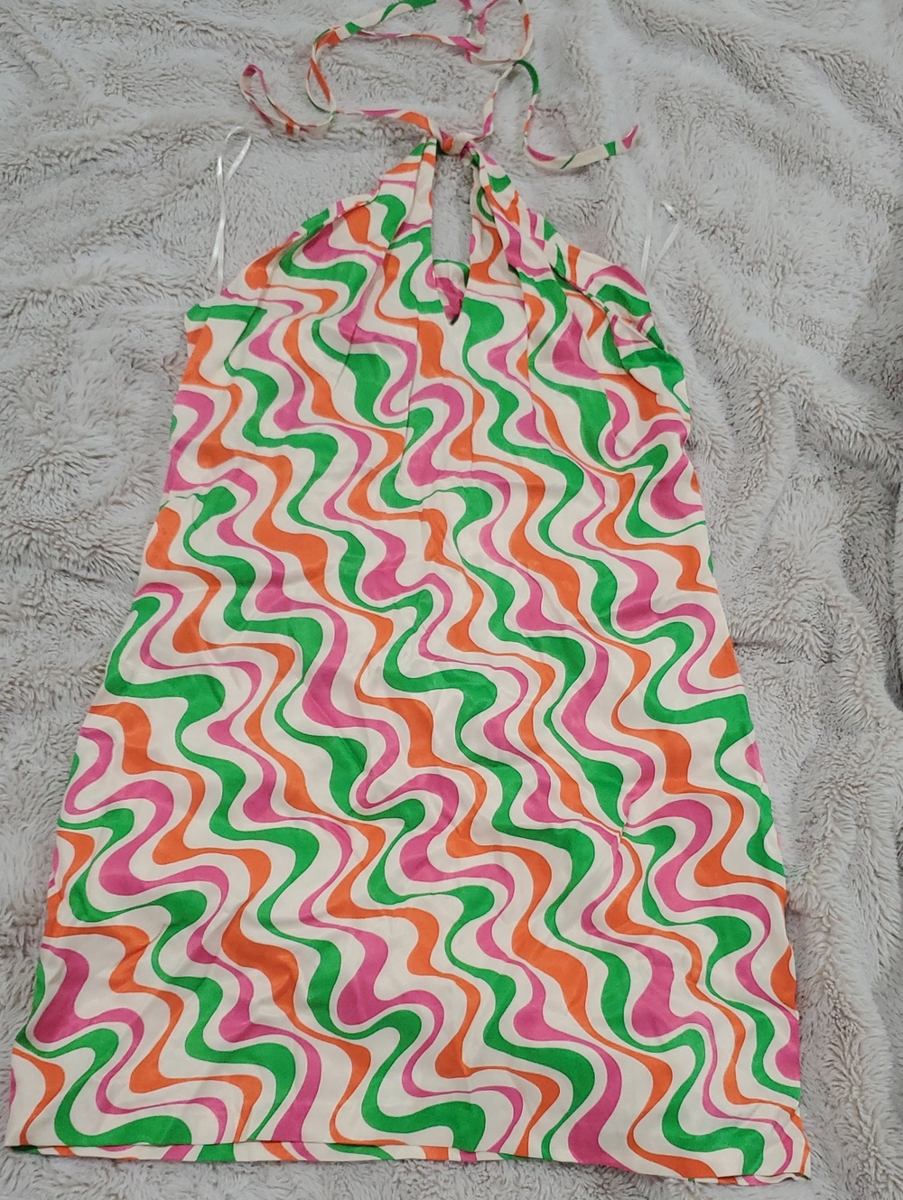 Zara Multicolor Wavy Halter Mini Dress - Pink, Green, Orange, White